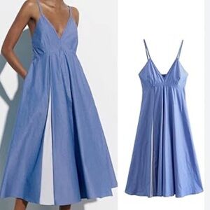 Zara Blue Pleated Midi Sundress